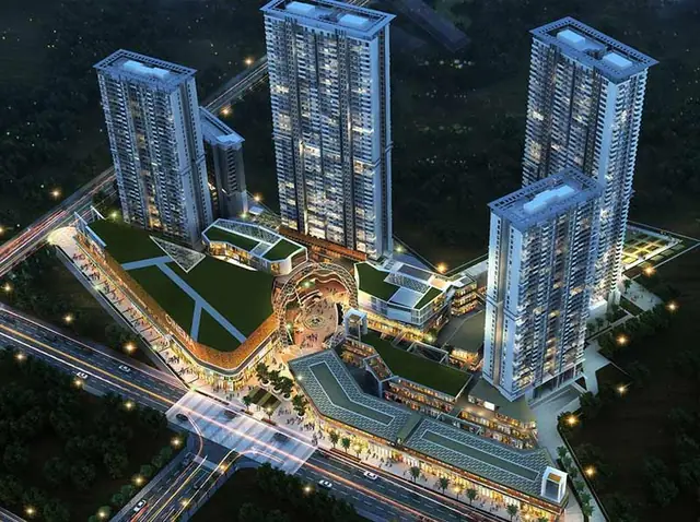 M3M 65th Avenue – aerial view of the retail plaza and towers (artist's impression)