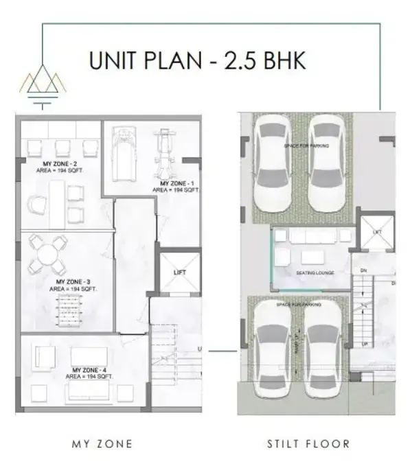 2.5 BHK – My Zone (basement) & stilt floor plan floor plan, M3M Antalya Hills