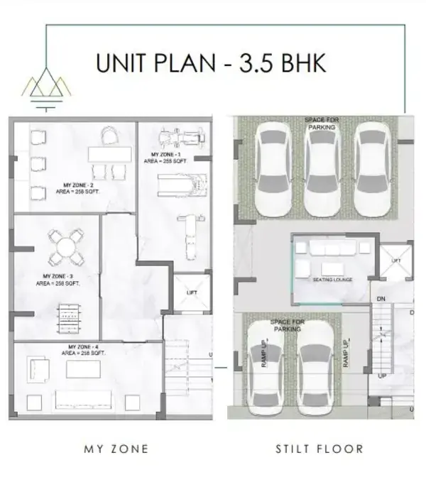 3.5 BHK – My Zone (basement) & stilt floor plan floor plan, M3M Antalya Hills