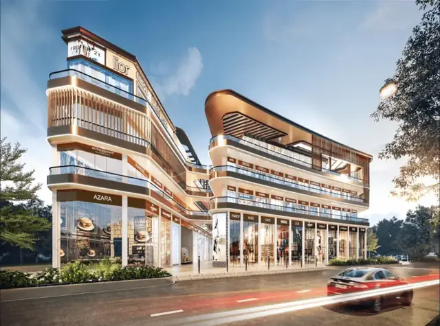 M3M Atrium57 – corner elevation with glass shopfronts (artist's impression)