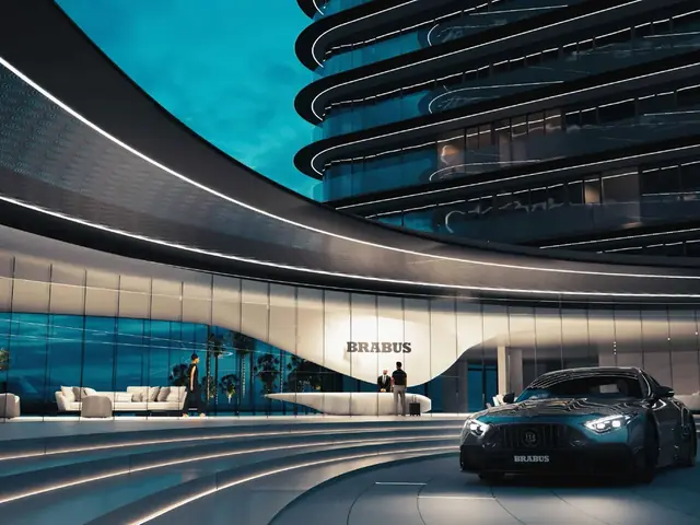 M3M Brabus Residences – tower and BRABUS-branded arrival court at dusk (artist's impression)