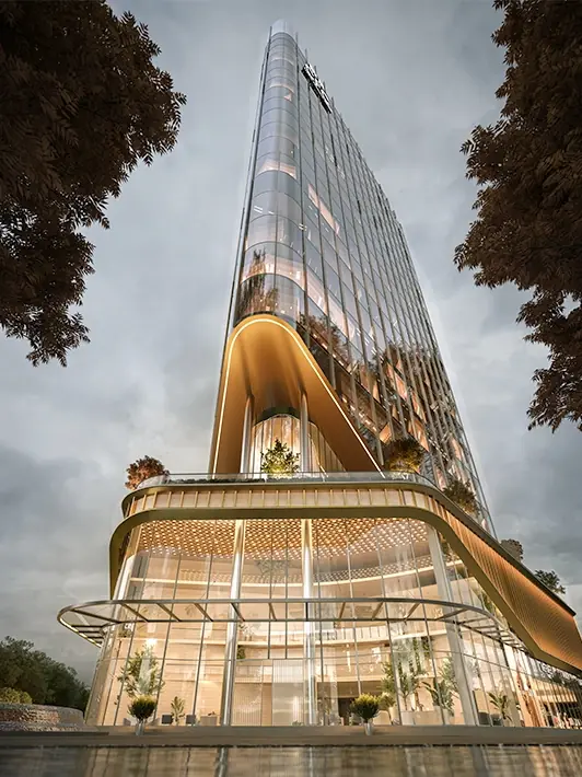 M3M CFC – glass office tower with sculpted podium (artist's impression)