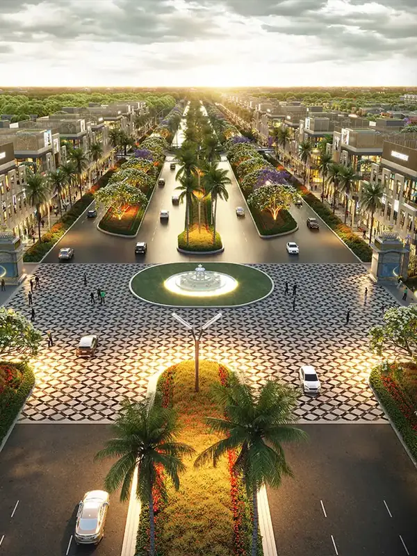 M3M City of Dreams – aerial view of the central avenue and roundabout (artist's impression)