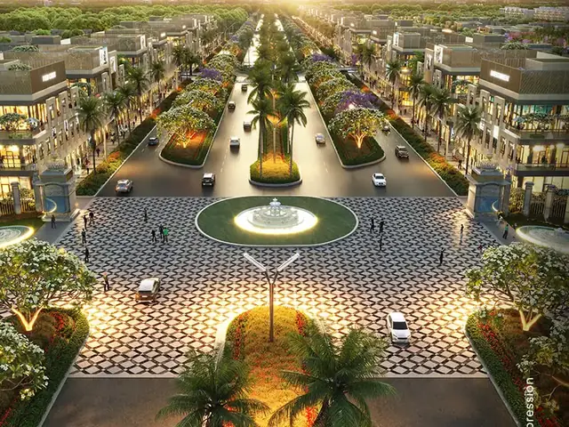 M3M City of Dreams – aerial view of the central avenue and roundabout (artist's impression)