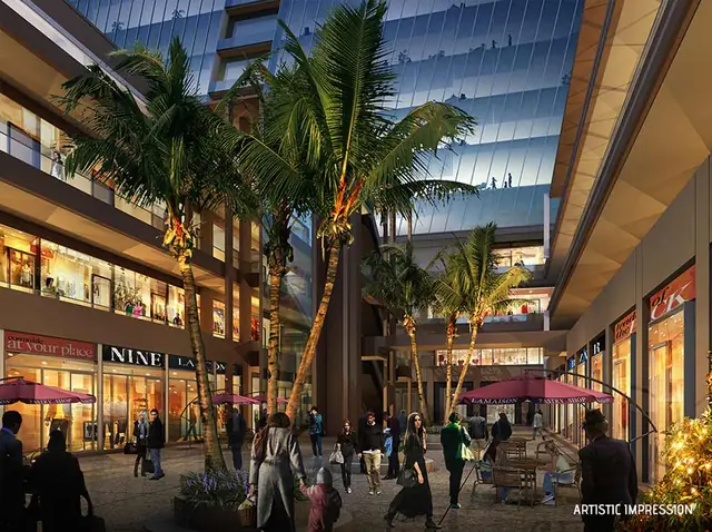 M3M Corner Walk – palm-lined retail courtyard (artist's impression)