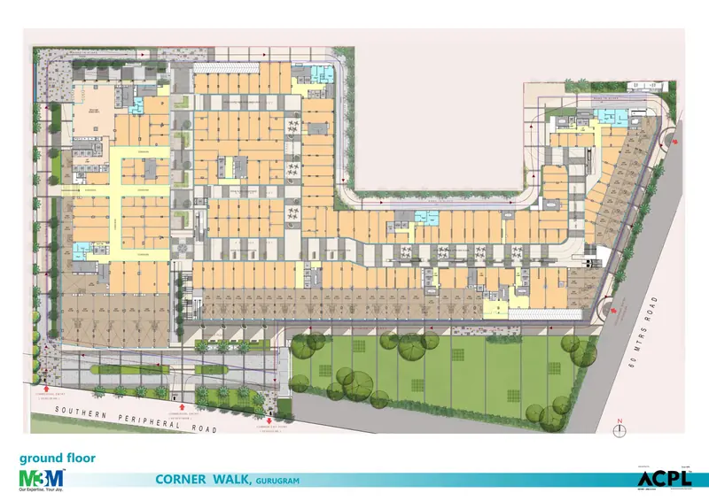 Ground floor – shops 1,400 – 2,500 sq.ft floor plan, M3M Corner Walk
