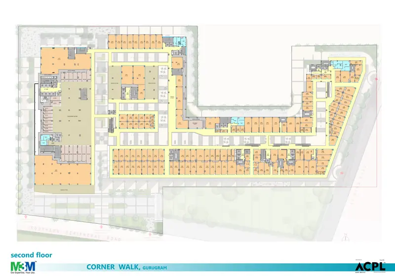 Second floor – shops 800 – 2,000 sq.ft floor plan, M3M Corner Walk