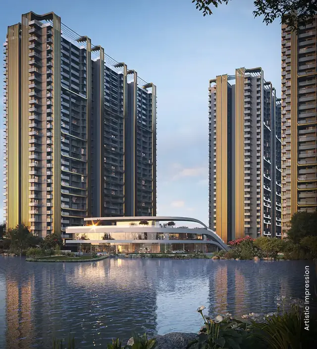 M3M Crown – towers and clubhouse across the lake (artist's impression)