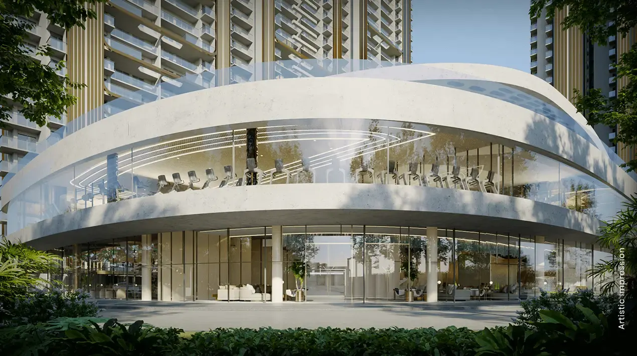 M3M Crown – the Waterfront Club with residential towers behind (artist's impression)