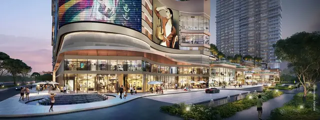 M3M Cullinan Avenue, curved retail podium with LED facade and shopfronts (artist's impression)
