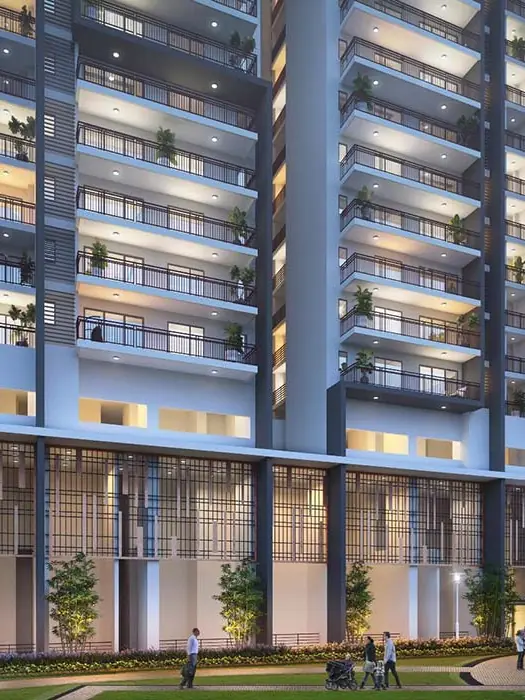 M3M Duo High – tower facade at dusk (artist's impression)