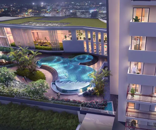 M3M Duo High – swimming pool deck at night (artist's impression)