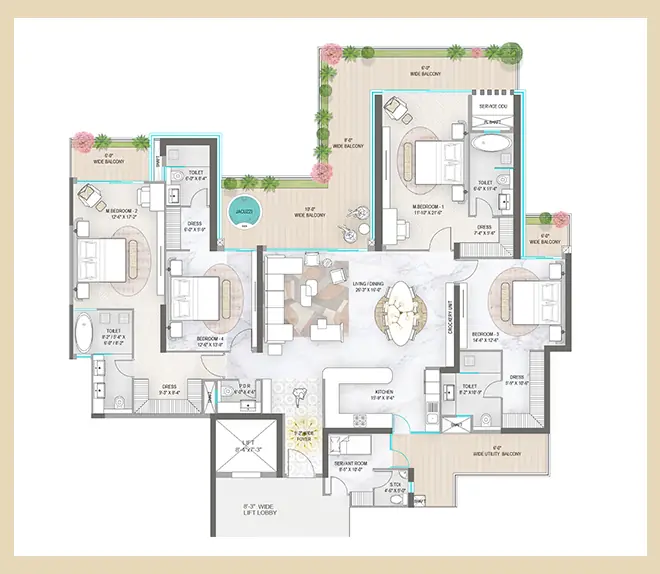 4 BHK – Unit 02 – 4,205 sq.ft floor plan, M3M Residences by Elie Saab