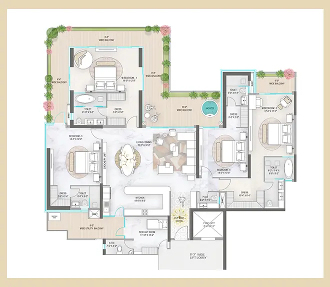 4 BHK – Unit 01 – 4,520 sq.ft floor plan, M3M Residences by Elie Saab