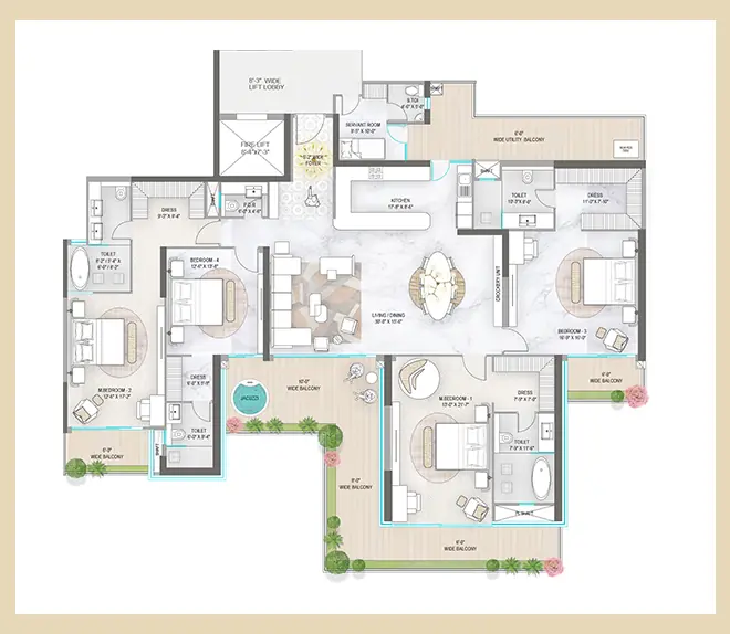 4 BHK – Unit 03 – 4,655 sq.ft floor plan, M3M Residences by Elie Saab
