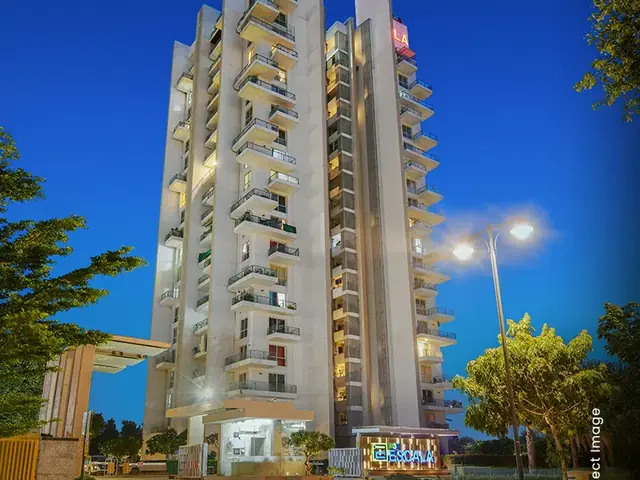 M3M Escala – tower and entrance at dusk (actual photograph)