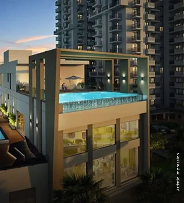 M3M Flora 68 – clubhouse with glass-edged rooftop pool (artist's impression)
