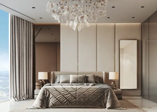 M3M Franck Muller Residences – master bedroom: Artistic impression of the Franck Muller branded residences in Dubai, shown for brand reference only – not a depiction of M3M Franck Muller Residences, Gurgaon