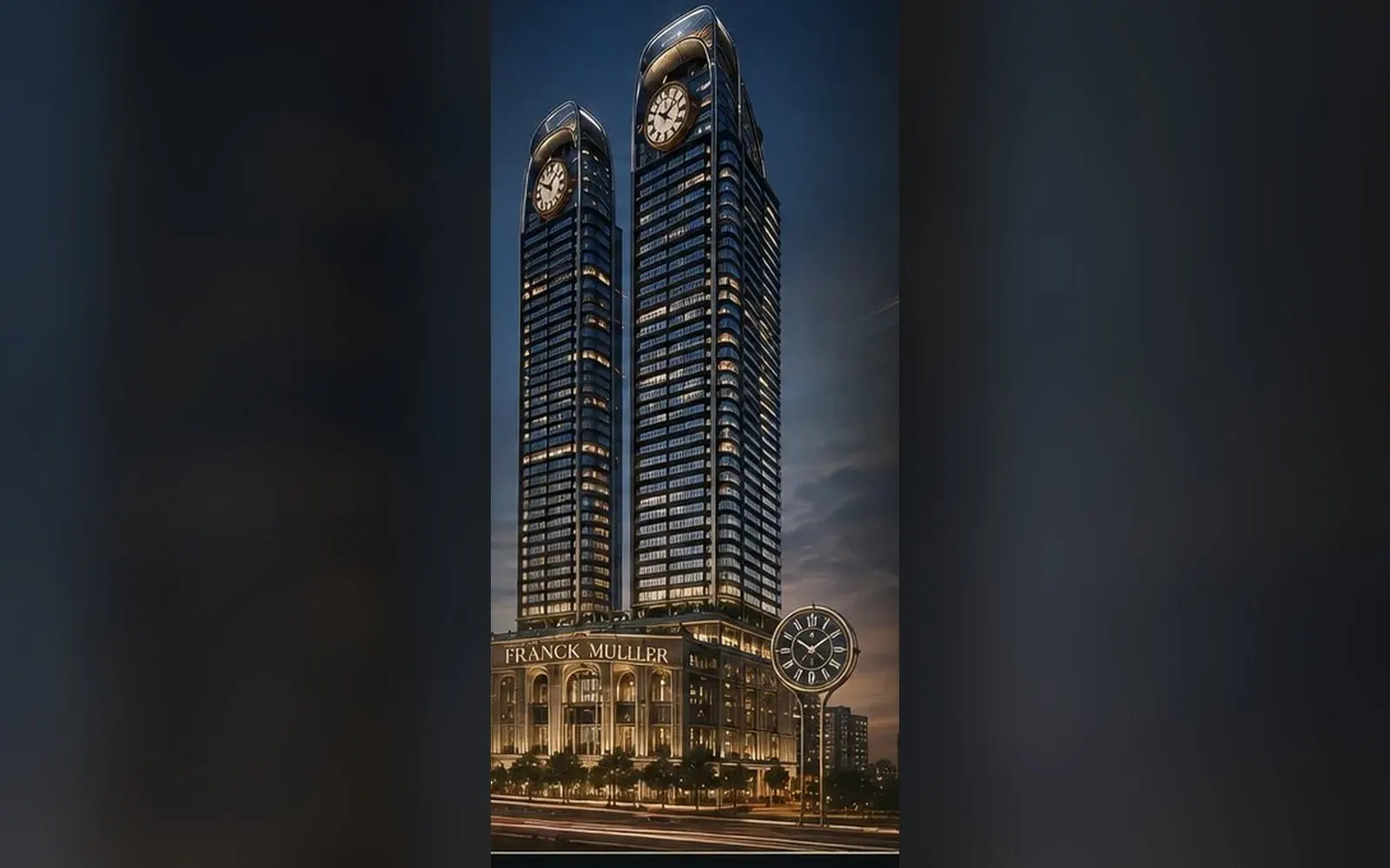 M3M Franck Muller Residences, Sector 43 Gurgaon: concept image of the twin towers with clock-face crowns (not an official render)