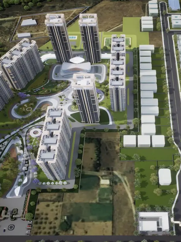M3M GIC Manesar – aerial master plan view with towers and green spaces (artist's impression)