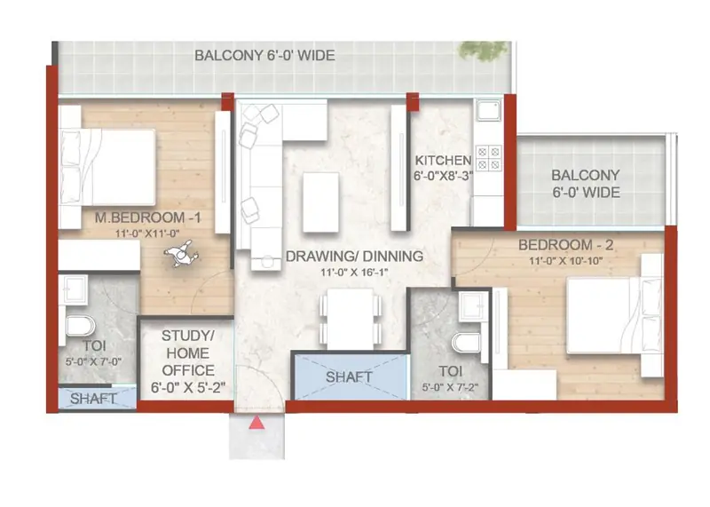 2.5 BHK – 1,250 sq.ft floor plan, M3M Gurgaon International City (GIC)
