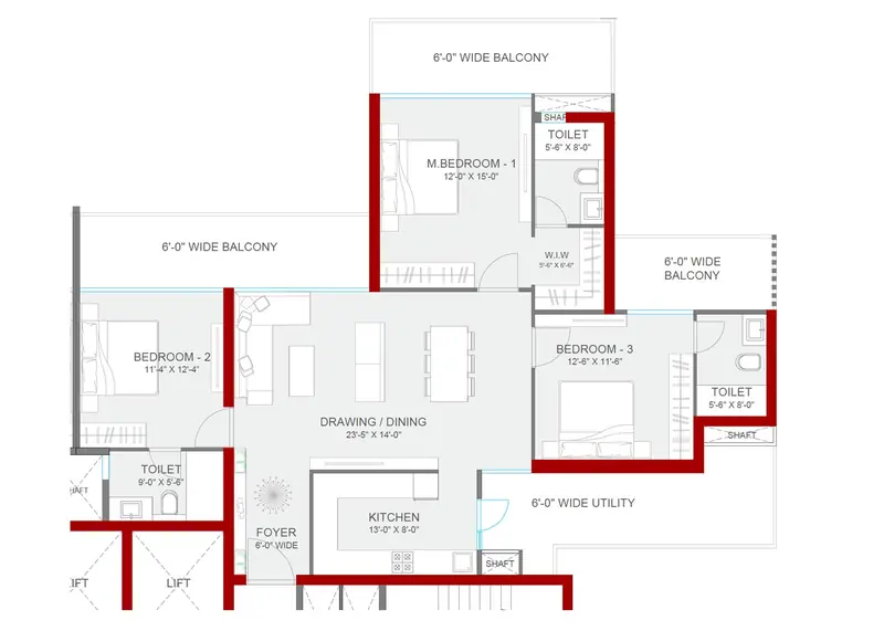 3.5 BHK – alternate layout floor plan, M3M Gurgaon International City (GIC)