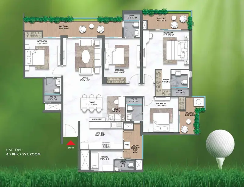 4.5 BHK + SQ – 2,650 sq.ft floor plan, M3M Golf Hills