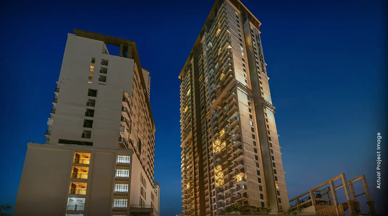 M3M Heights – towers at night (actual photograph)