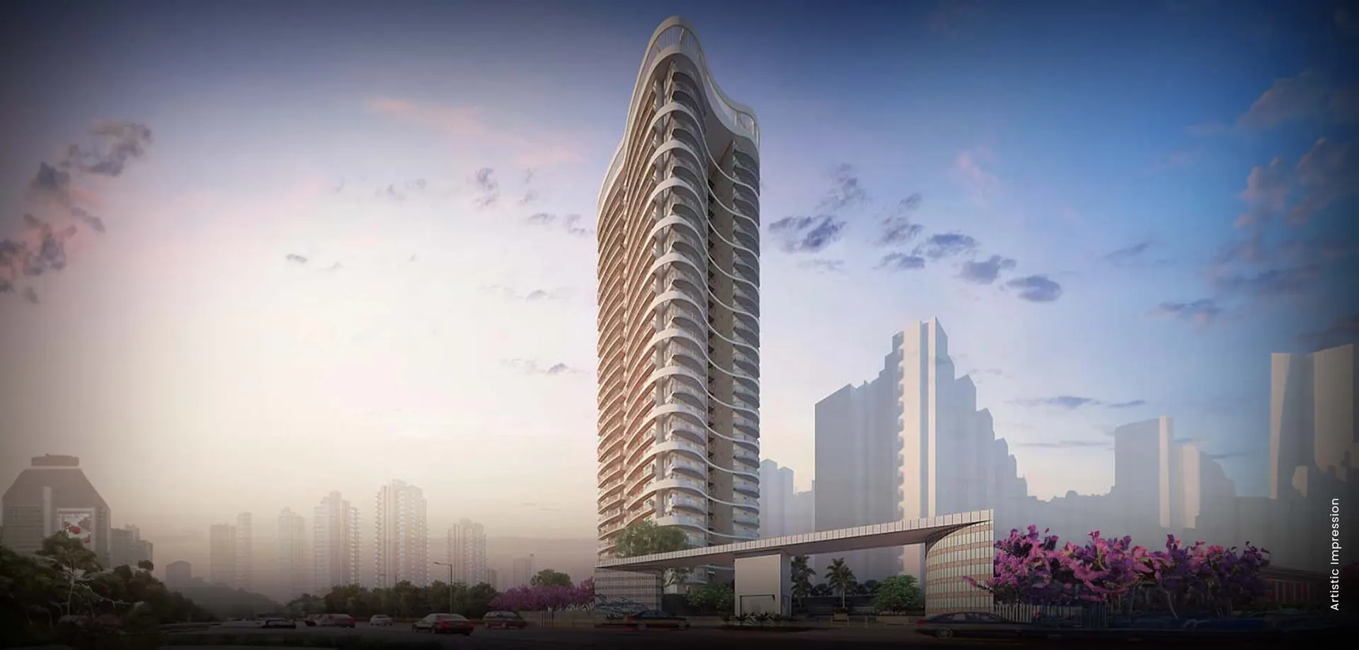M3M Ikonic – curved-balcony tower and entrance gateway (artist's impression)