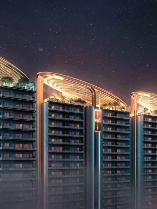 M3M Jacob & Co Residences, SCDA Sector 113 Gurgaon: tower elevation at night (artist's impression)