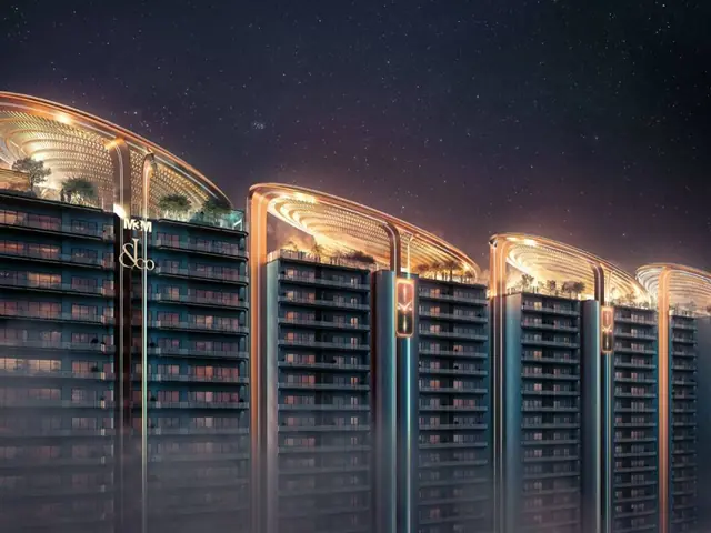 M3M Jacob & Co Residences, SCDA Sector 111 Gurgaon: tower elevation at night (artist's impression)
