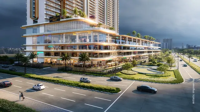 M3M Jewel Crest Avenue, terraced retail levels and road frontage by day (artist's impression)