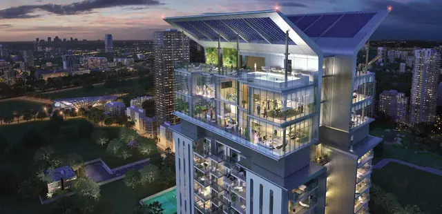 M3M Latitude – rooftop sky clubhouse and observatory deck at night (artist's impression)