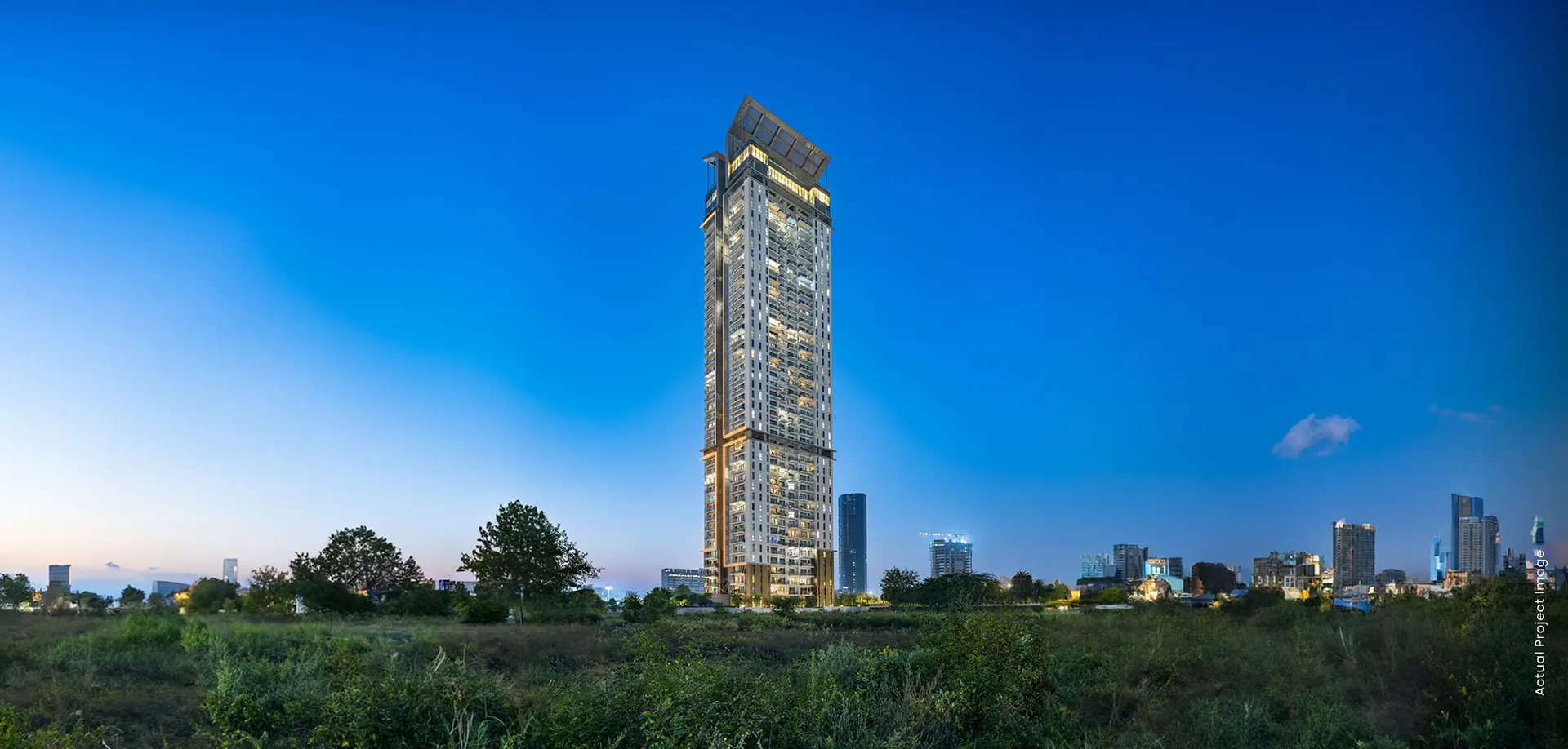 M3M Latitude – the completed G+43 tower at dusk, Sector 65 (actual photograph)