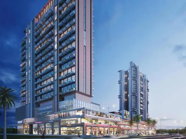 M3M Lofts 74 – loft tower and retail podium at dusk (artist's impression)