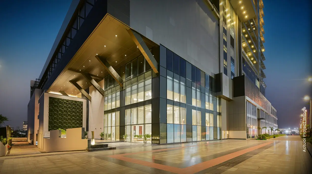 M3M Lofts 74 – entrance and drop-off at night