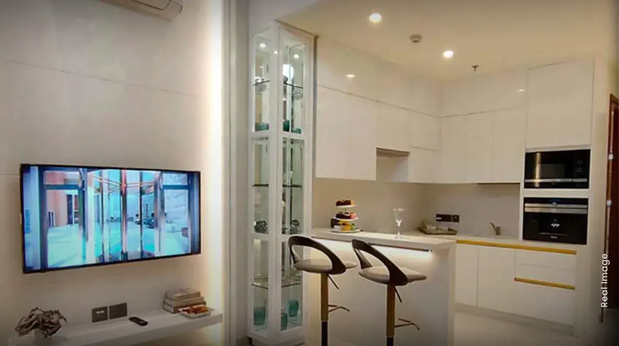 M3M Lofts 74 – living area with compact kitchen