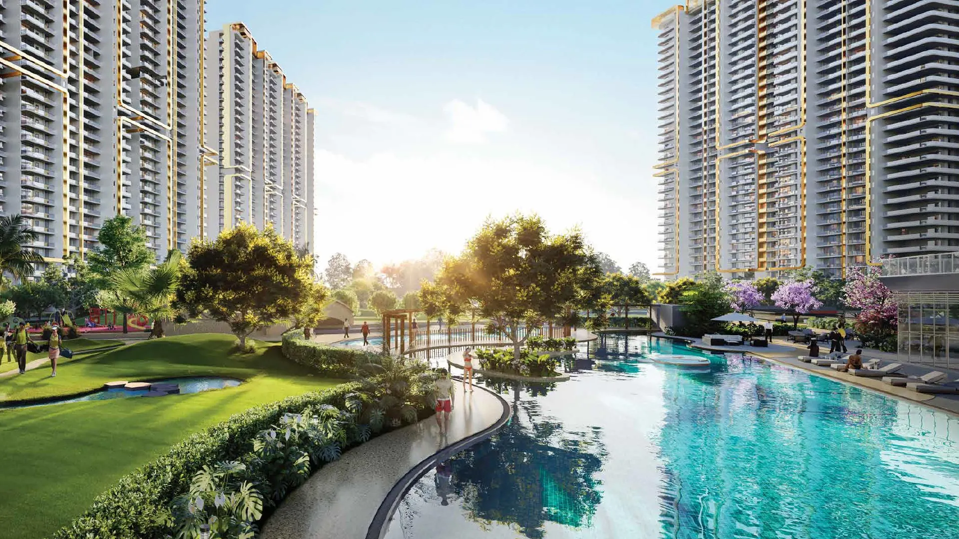 M3M Mansion – towers around the landscaped pool and greens (artist's impression)