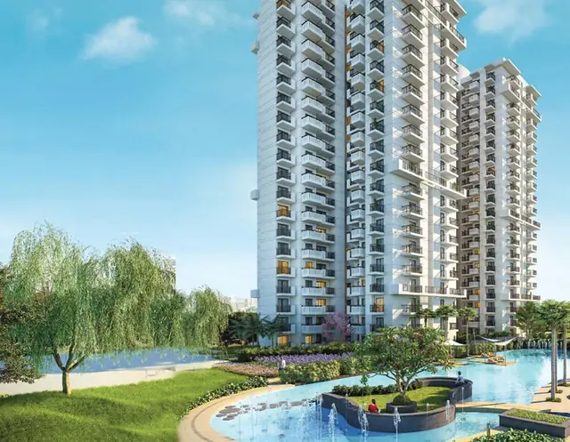 M3M Marina – towers overlooking the landscaped pool (artist's impression)