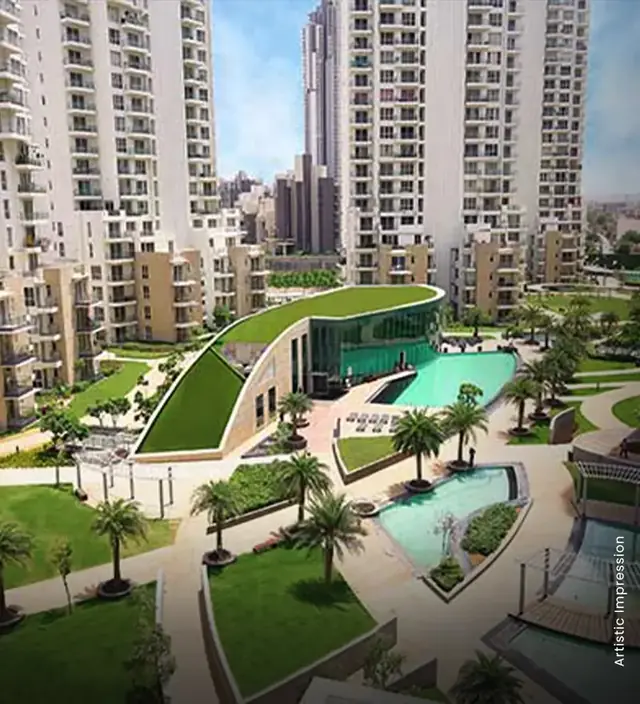 M3M Merlin – aerial view of towers, green roof and pools (artist's impression)
