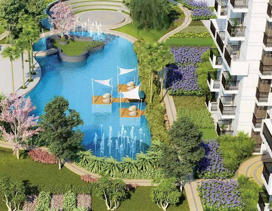 M3M Natura – pool and landscaped central greens (artist's impression)