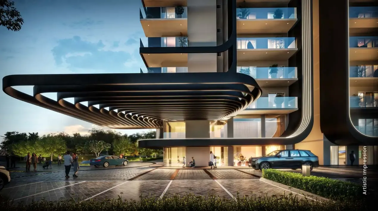 M3M Opus – porte-cochère and arrival court at the tower base (artist's impression)