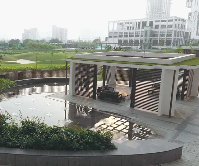 M3M Panorama Suites – pavilion by the water feature