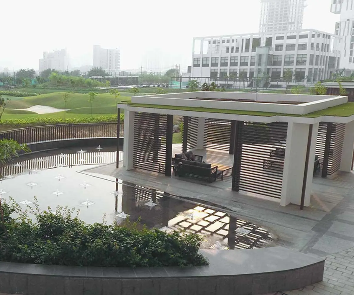 M3M Panorama Suites – pavilion by the water feature