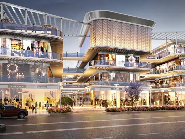 M3M Route65 – layered retail facade with glass shopfronts (artist's impression)