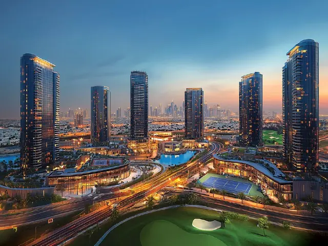 M3M SCDA – towers and clubhouses of the smart city at dusk (artist's impression)
