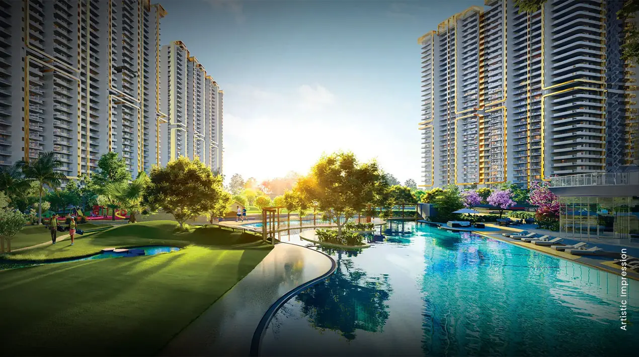 M3M Mansion towers with landscaped pool at SCDA (artist's impression)