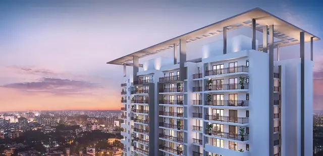 M3M Sky City – upper floors and tower crown at dusk (artist's impression)