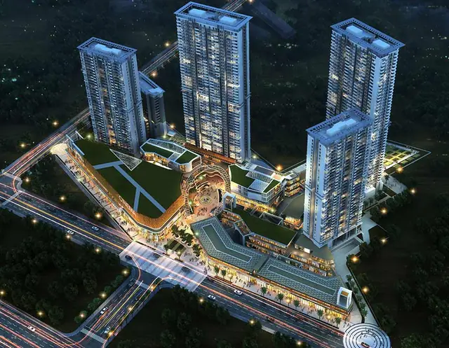 M3M Sky City – aerial view of the M3M 65th Avenue towers and retail (artist's impression)