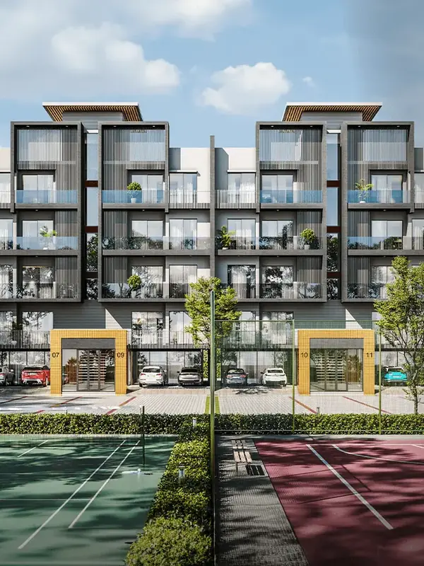 M3M Soulitude – low-rise floors with sports courts in front (artist's impression)